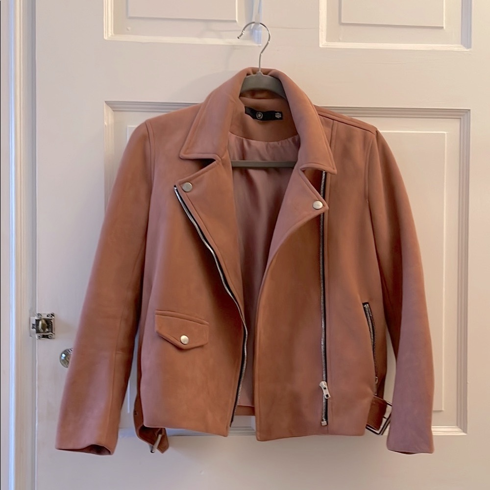 Missguided Dusty Pink faux Suede Moto Jacket- size 4